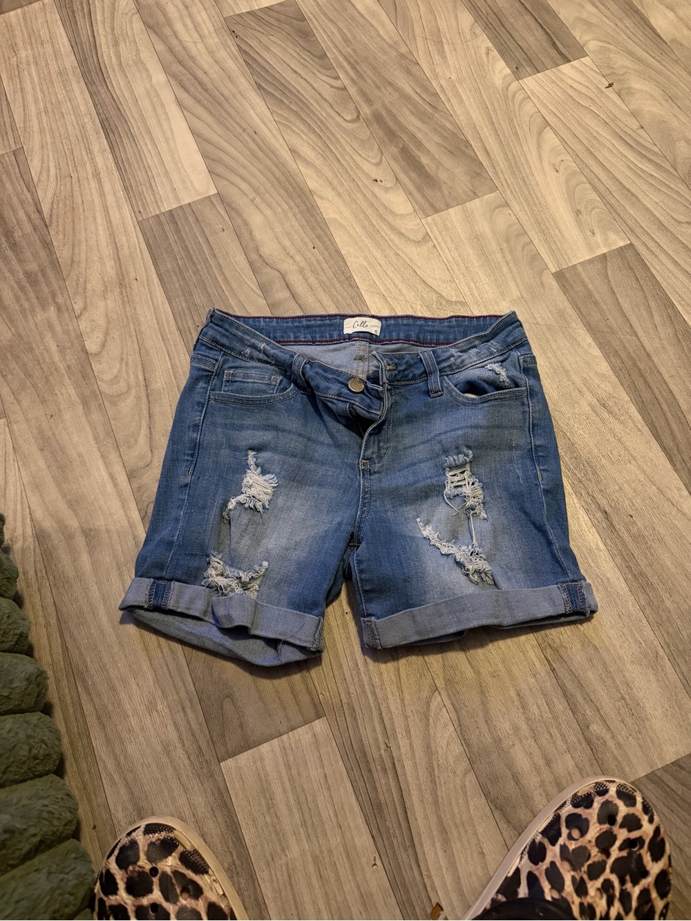 Cello Women's Distressed Rolled Cuff Denim Shorts - Blue